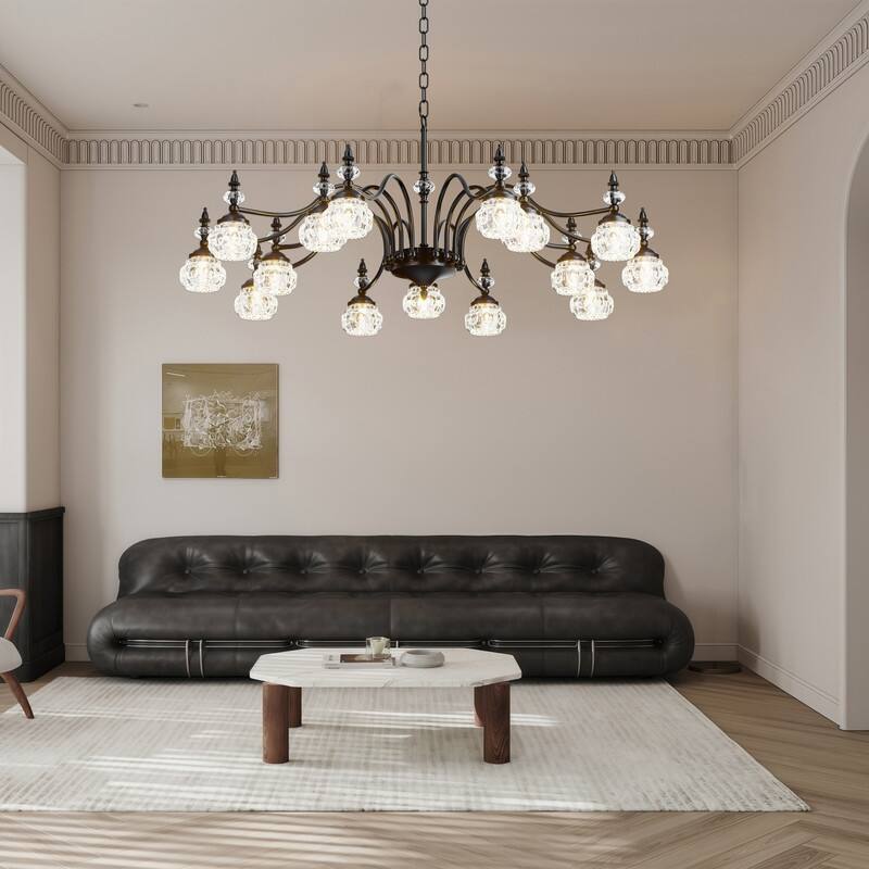 Farmhouse Antique Chandeliers with Glass Shade, Vintage Black Crystal Chandelier