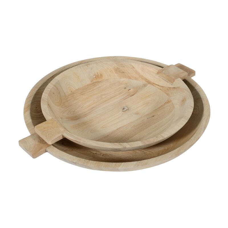 Sandblasted Oak Wooden Bowl Set of 2