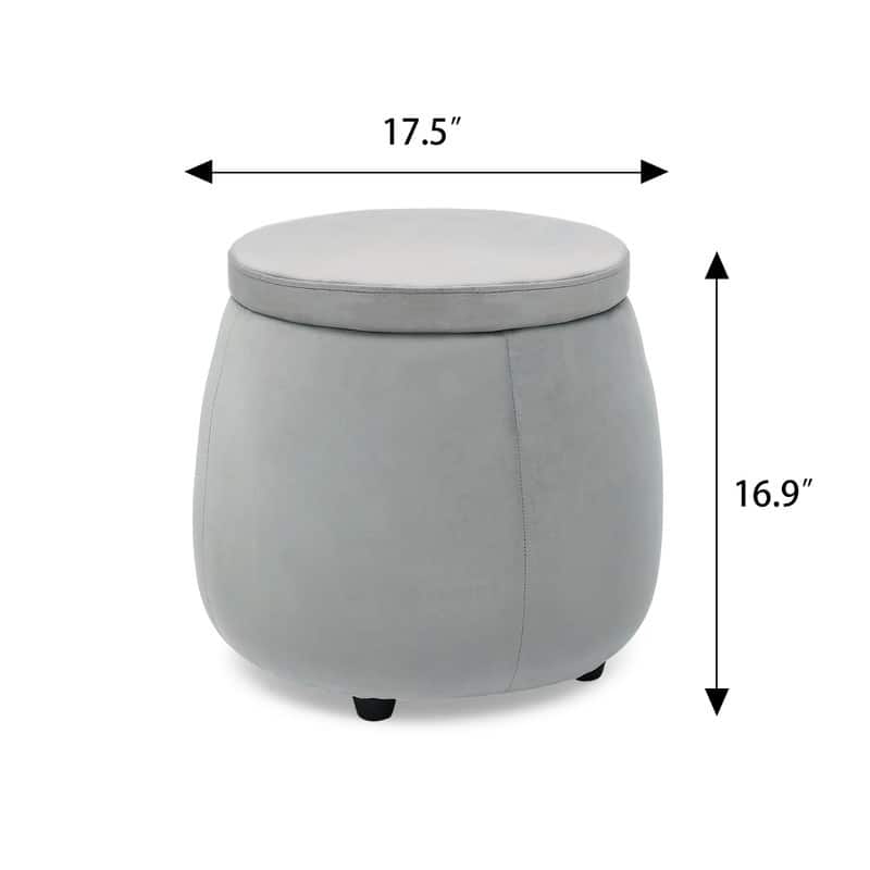Adeco Velvet Round Storage Ottoman with Removable Lid, Footrest Stool