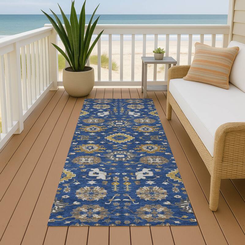 Machine Washable Indoor/ Outdoor Global Durango Chantille Rug - Navy - 2'3" x 7'6"