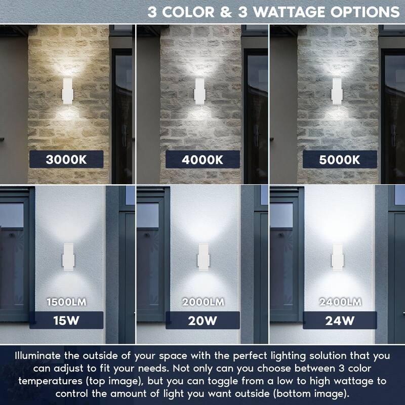 Luxrite Dusk to Dawn LED Outdoor Wall Light 10 in. 3CCT Wall Sconce 15/20/24W Dimmable IP65 ETL