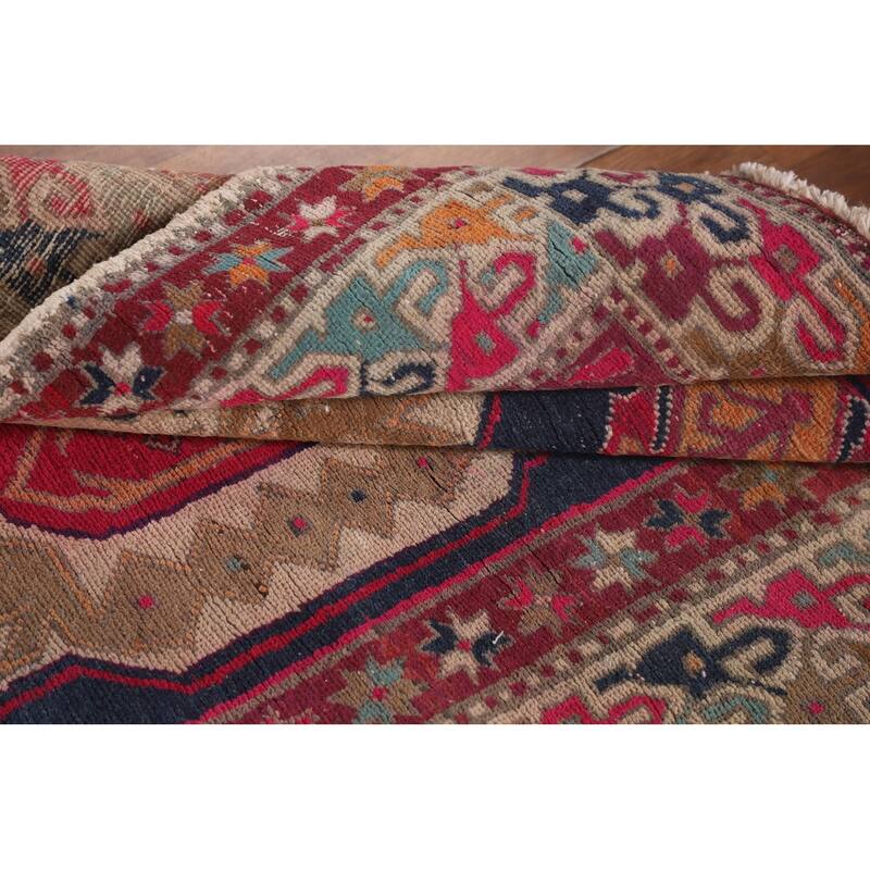 Navy Blue Meshkin Persian Vintage Runner Rug Handmade Wool Carpet - 4'3"x 11'8"