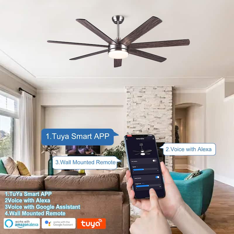 52"/66"/72"/76 Inch Modern Ceiling Fan with Dimmable LED Light ,Remote&APP Control,8 Blades for Large Living Room,Porch