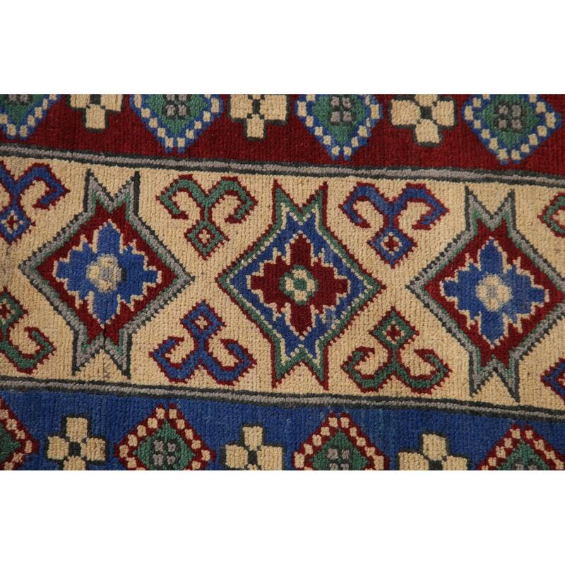 Large Red Geometric Kazak Oriental Area Rug Handmade Wool Carpet - 9'8" x 15'6"