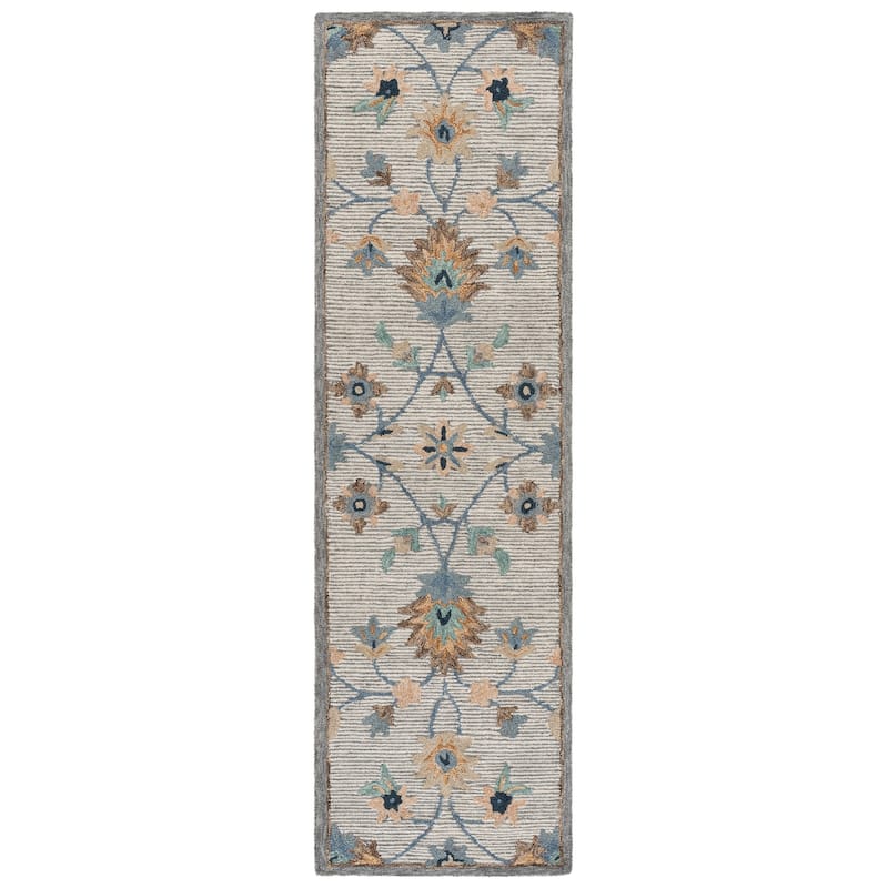 SAFAVIEH Handmade Jardin Sushila Floral Wool Rug - 2'3" x 8' Runner - Grey/Blue