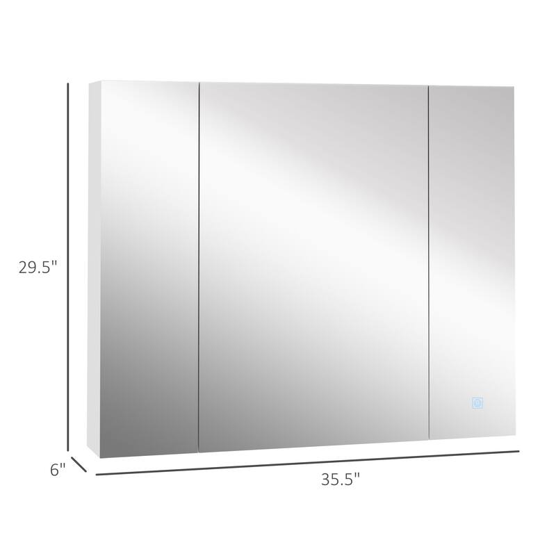 Wall-Mounted LED Mirror Cabinet with 3 Adjustable Shelves and USB Powered 6500K White Light - 35.5" L x 6" W x 29.5" H