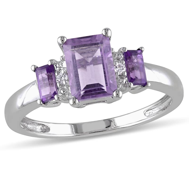 Miadora 1ct TGW Amethyst 3-Stone Ring with Diamond Accents in 10k White Gold