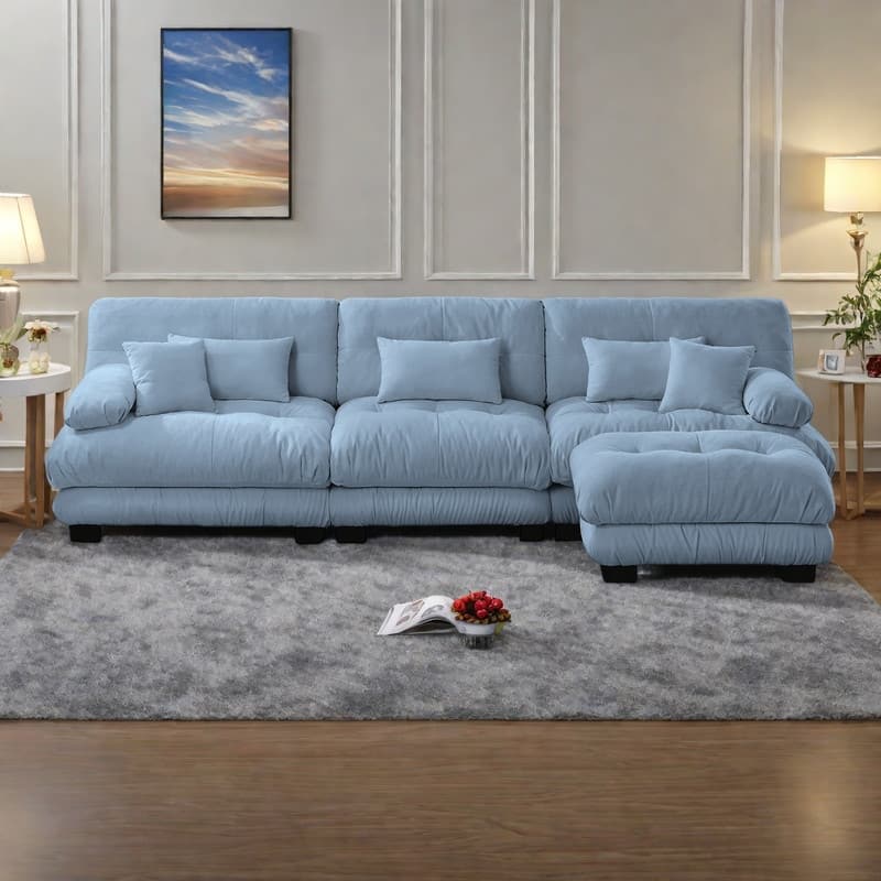 133.8" 3-Seater L-Shaped Chenille Cloud Couch with Ottoman and Oversized Deep Seat Sectional Sofa