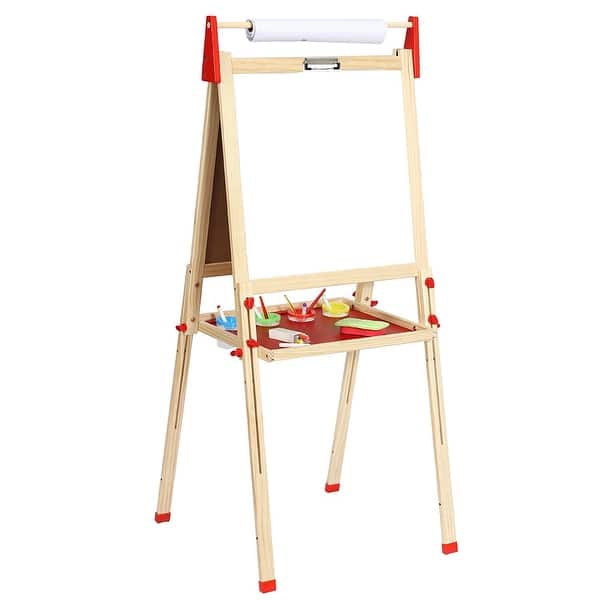 slide 2 of 5, Easy Playhouse Wooden Whiteboard & Chalkboard Double-Sided Easel W/ Accessories