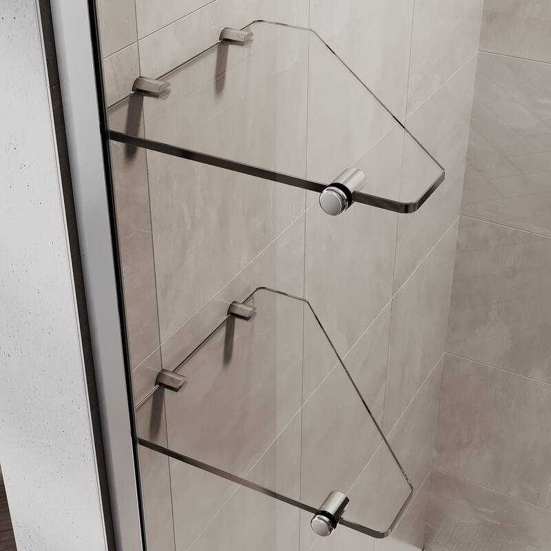 Elegant Frameless Fixed Glass Panel Shower Door 74inch High with 5/16inch Clear Tempered Glass with 2 Corner Shelves