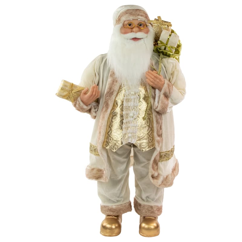 36" Winter White and Ivory Santa Claus with Gift Bag Christmas Figure