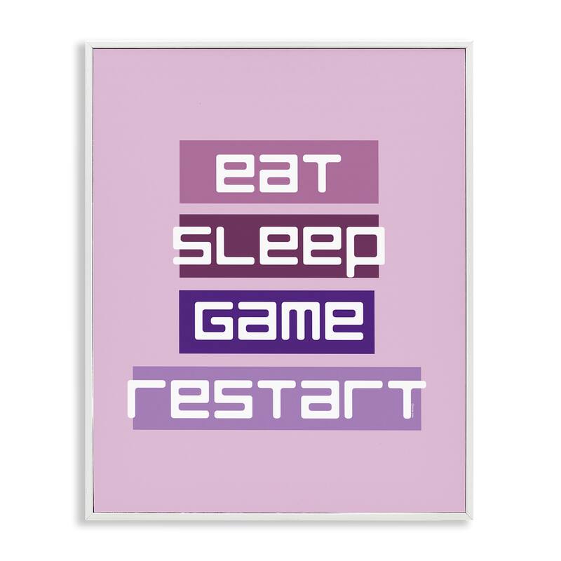 Stupell Eat Sleep Game Restart Framed Giclee Art Design By Yass Naffas Designs - 11 x 14 - White