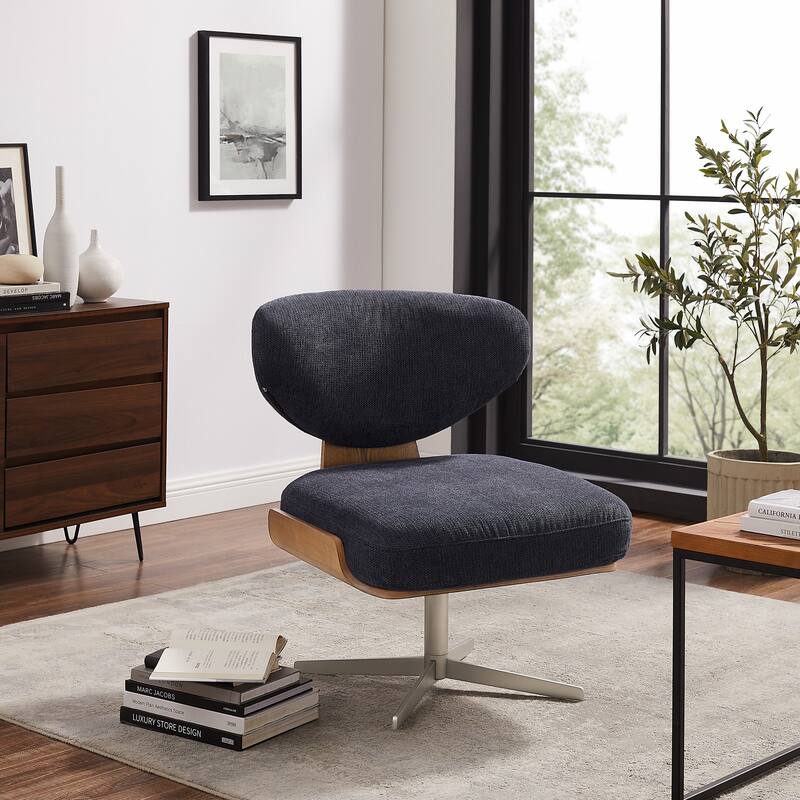 Art Leon Wood and Fabric Swivel Armless Accent Lounge Chair