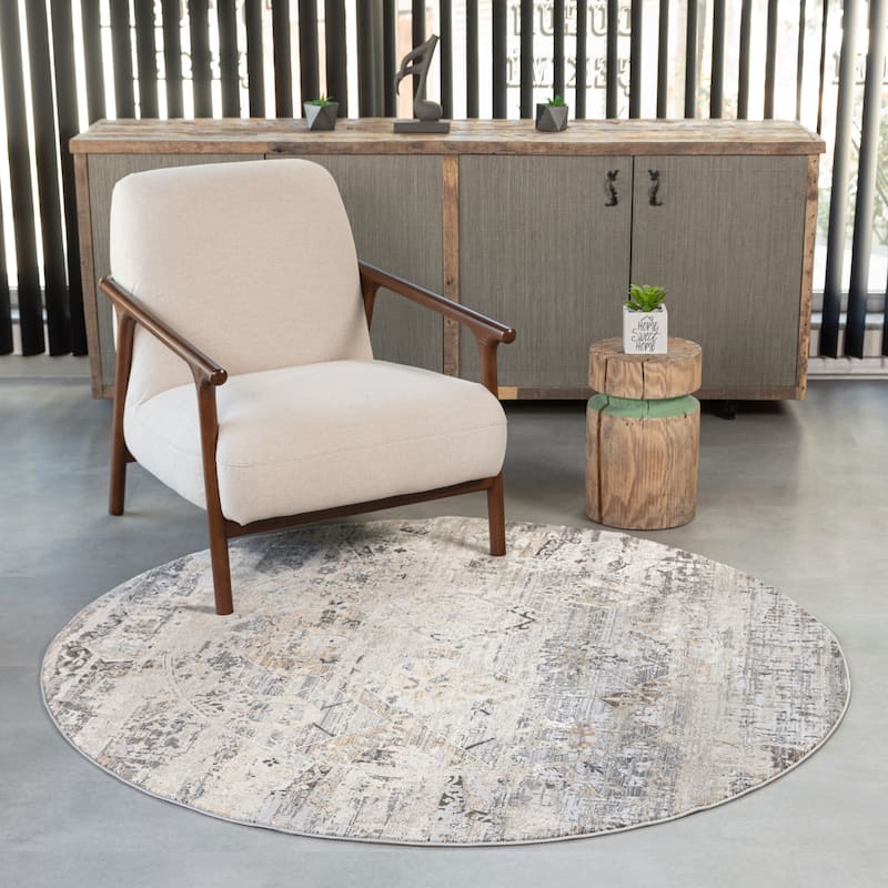 Bowman Classic Distressed Gray/Ivory Area Rug - 5'3 Round