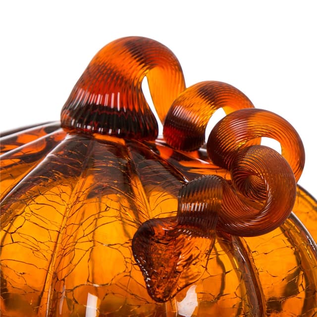 Glitzhome Amber Crackle Handblown Decorative Glass Pumpkins
