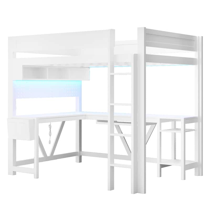 Full Size Gaming Loft Bed with LED Lighting, Built-in Desk, Storage & Charging Ports by Harper&Bright Designs