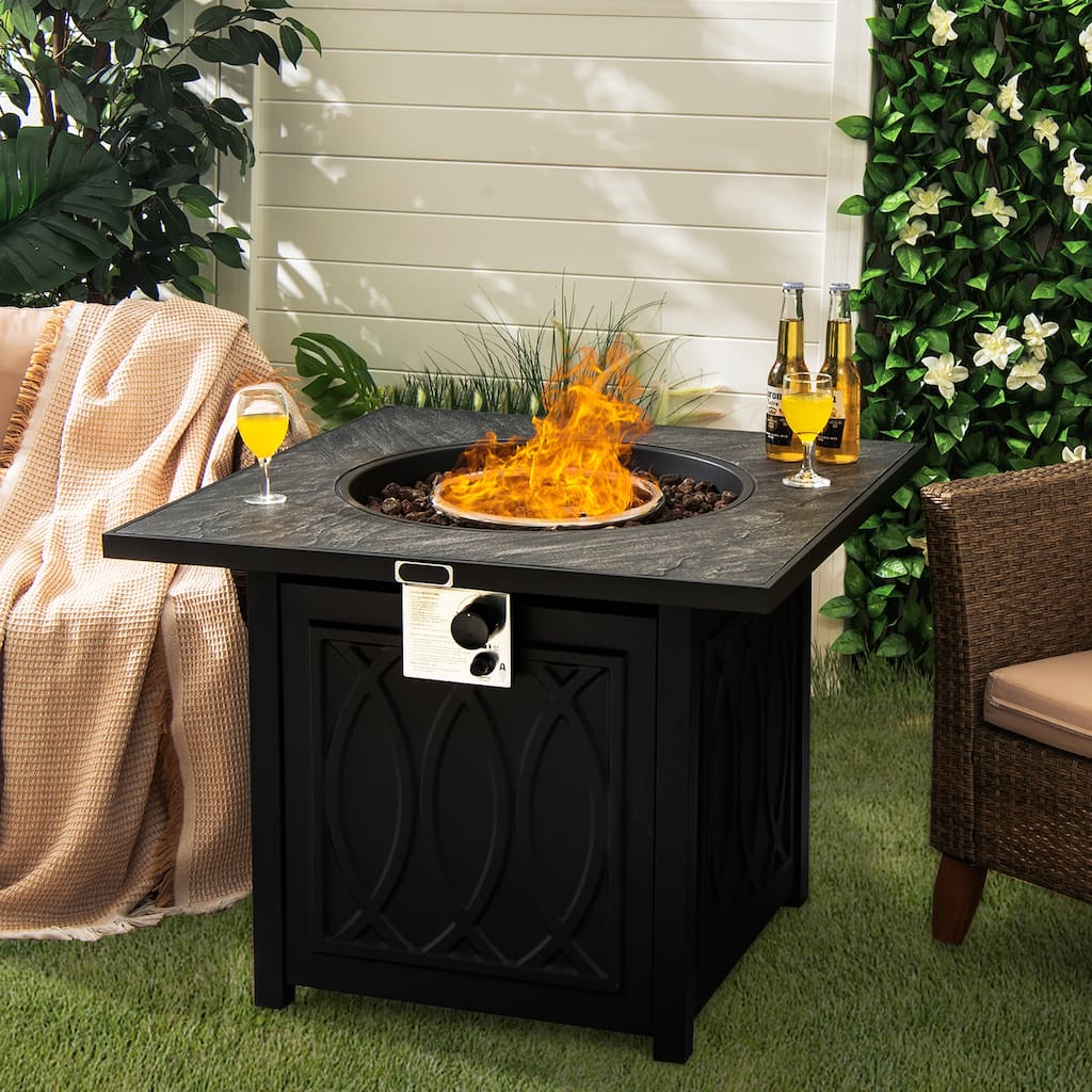 32'' Propane Fire Pit Table Tabletop w/Lava Rocks Cover 50,000 BTU