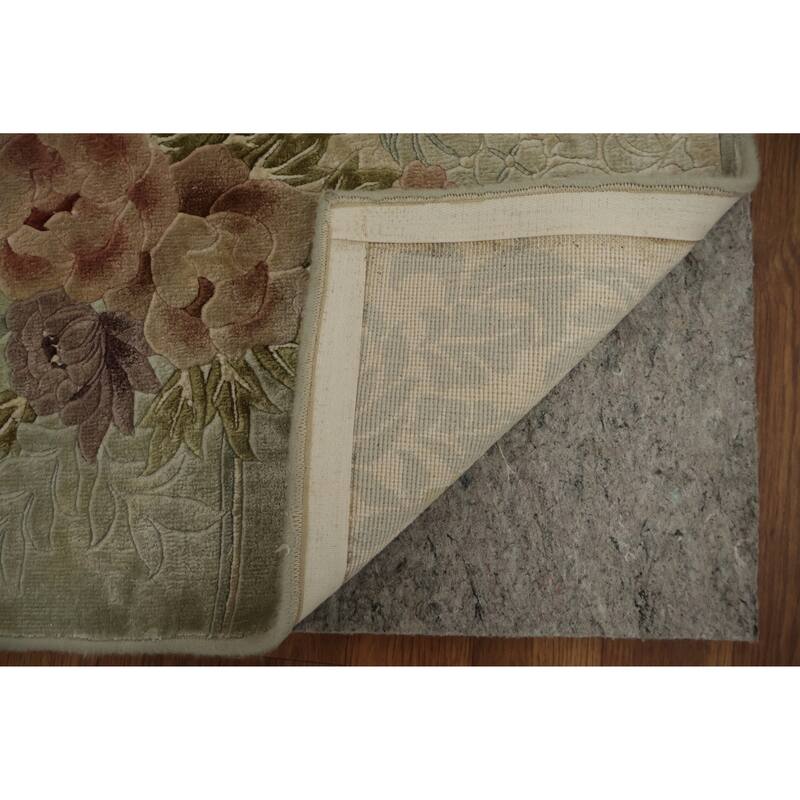 Hand Knotted Oriental 100% Silk Carpet Traditional Floral Beige & Ivories Art Deco Area Rug - 2' 7'' X 2' 8''