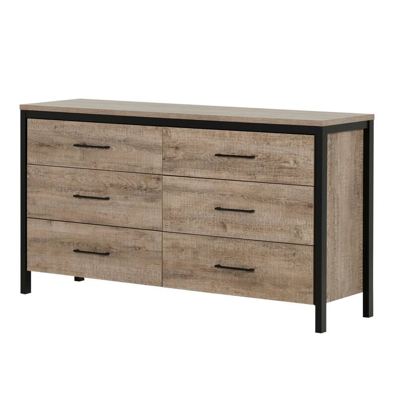 6 Drawer Dresser - Modern Black Double Dresser, Buffet Sideboard - Metal Slides, Storage Cabinet