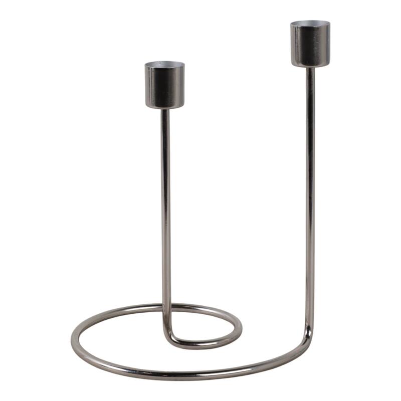 Modern Metal Taper Holder Open-Frame Design and Dual Candle Support - 6" x 5" x 8" - Silver