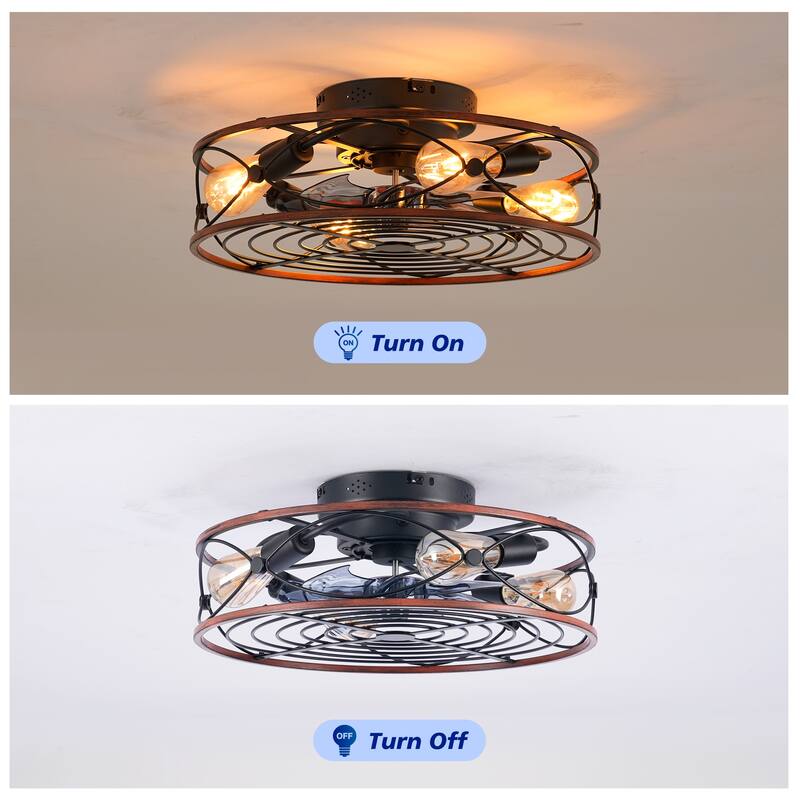 20'' Farmhouse Caged Ceiling Fan with Lights and Remote Control , Black Bladeless Reversible DC Motor Ceiling Fan