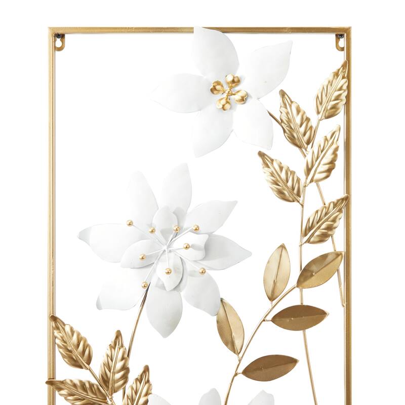 Gold Metal Floral Home Wall Decor with Gold Frame (Set of 2)