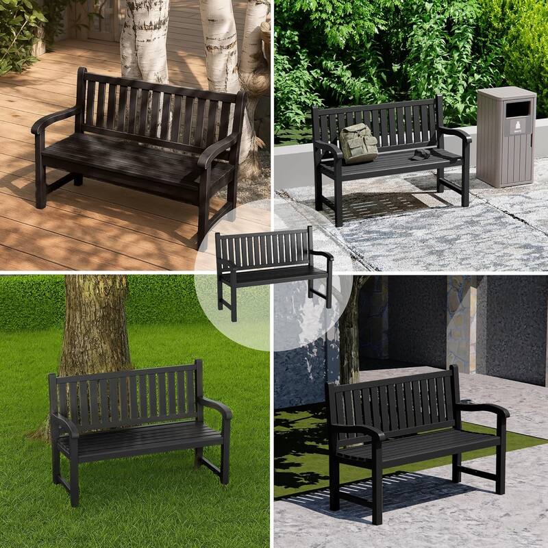 Outdoor Bench, Weatherproof Garden Bench with Ergonomic Design, 2-Person Resin Bench for Porch, Deck, Patio, Outdoor, Garden