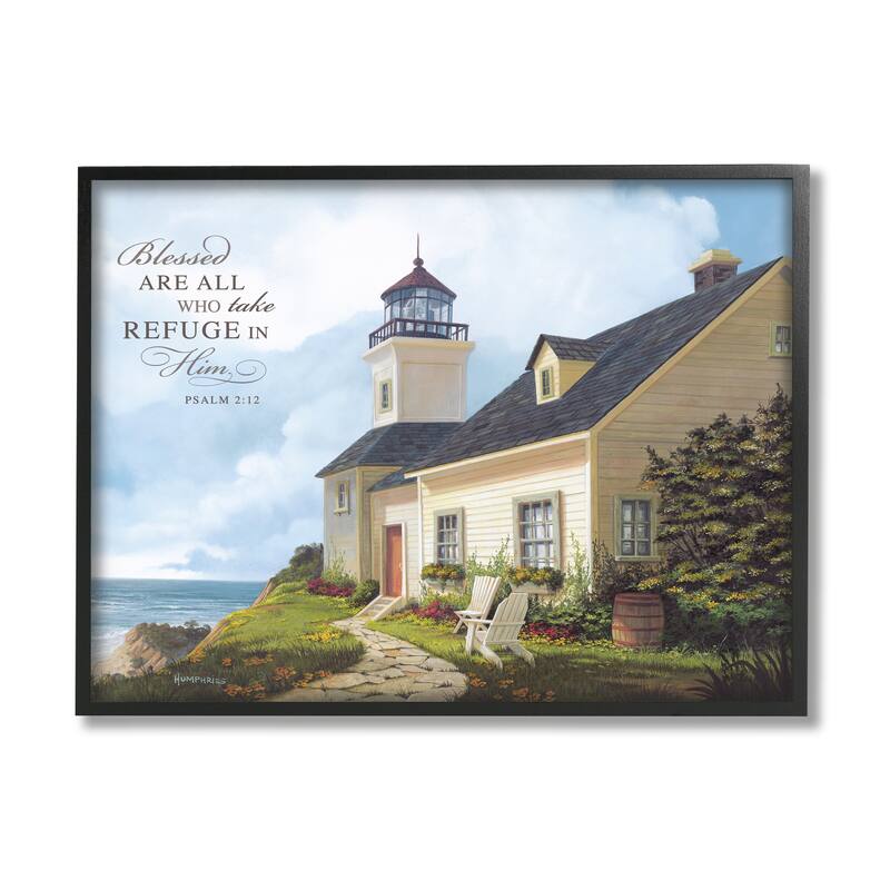 Stupell Religious Proverb Coastal Scene Framed Giclee Art Design by Michael Humphries - 30 x 24 - Black