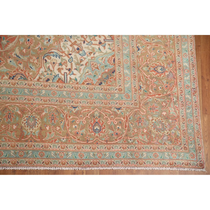 Hand Knotted Oriental 100% Wool Carpet Traditional Floral Oranges & Rust Mashad Area Rug - 13' 3'' X 9' 4''