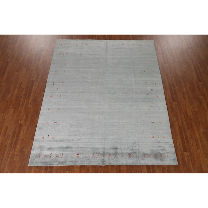 Grey Gabbeh Oriental Area Rug Hand-Knotted Wool Carpet - 8'0"x 9'10"