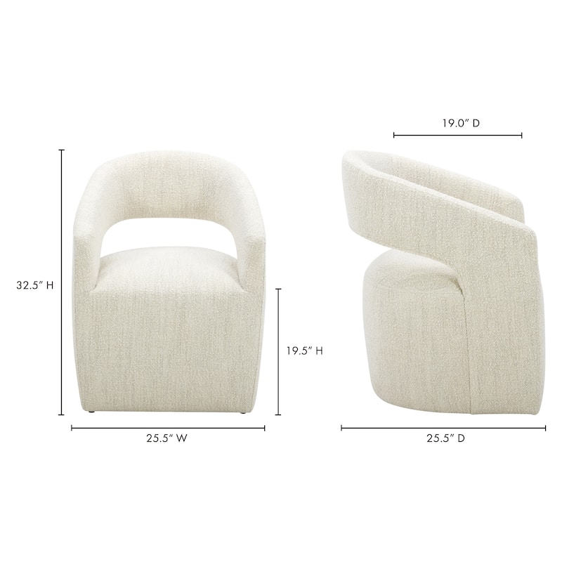 NADAAL STUDIOS Bailey, Rolling Dining Chairs Solid Wood with Performance Boucle Upholstery, White