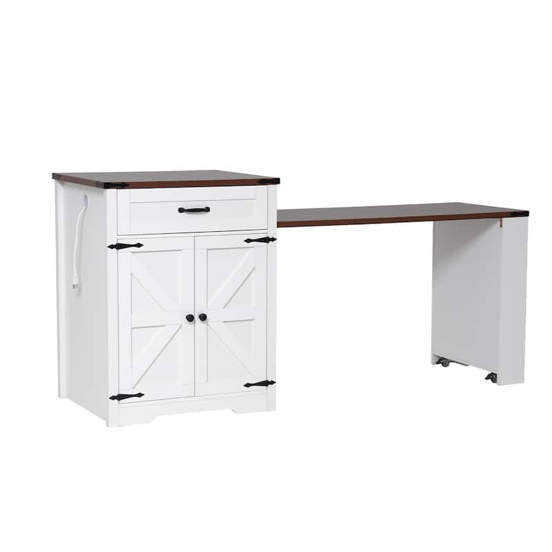 Expandable Drop-Leaf Dining Table with Storage and Built-In Power Outlet