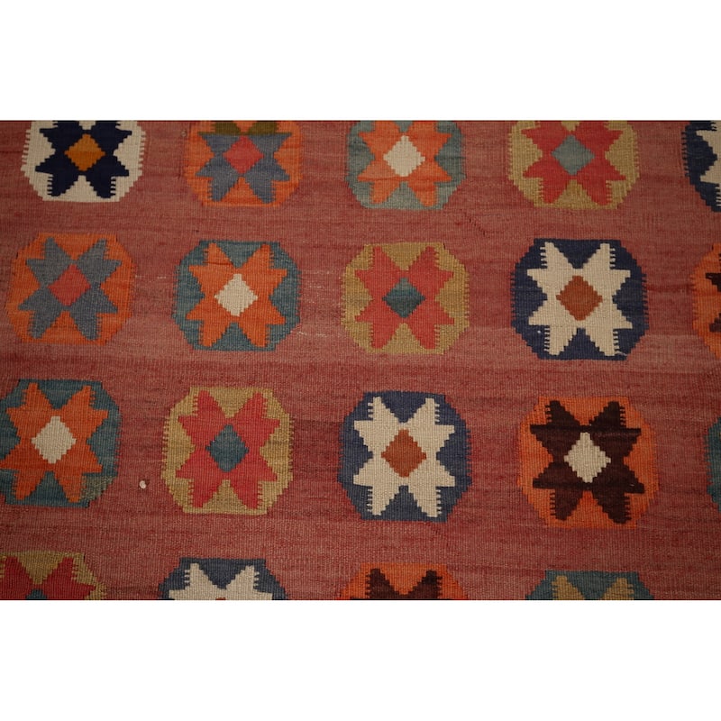 Kilim Qashqai Persian Vintage Rug Hand-Woven Pink Wool Carpet - 5'0"x 7'10"