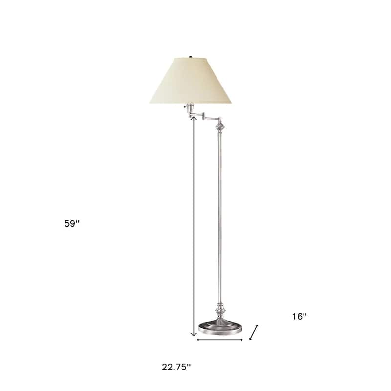 HomeRoots 59" Nickel Swing Arm Floor Lamp With Beige Fabric Empire Shade - 22.75