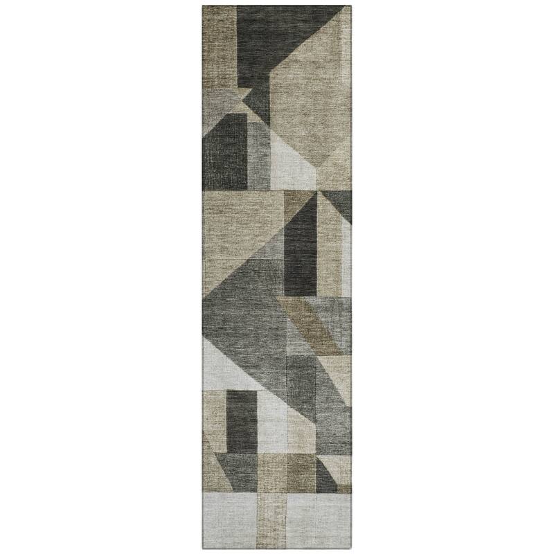 Machine Washable Indoor/ Outdoor Modern Geo Chantille Rug