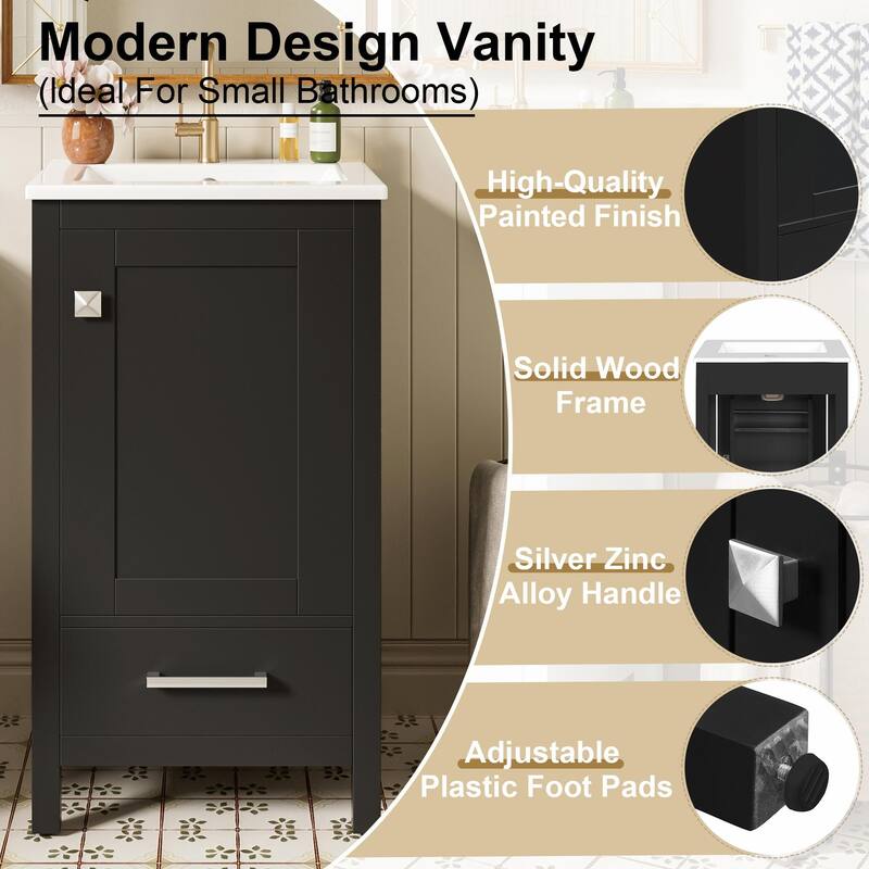 Modern Bathroom Vanity with Ceramic Sink - Soft-Close Drawers, Door Organizer, Divider Drawer