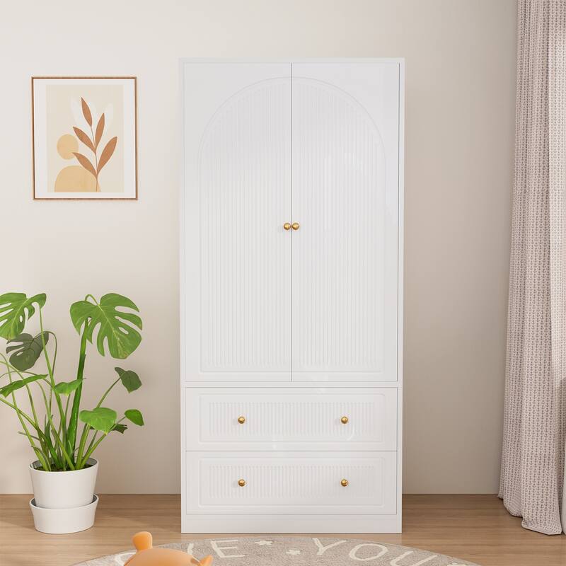 Meyreso 71" White Bedroom Wooden Armoire with Hanging Rod - N/A