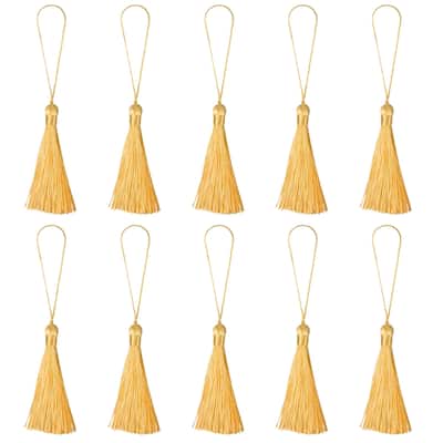6.5" Silky Bookmark Tassels with Loop for DIY Craft Accessory, 20Pcs - Yellow
