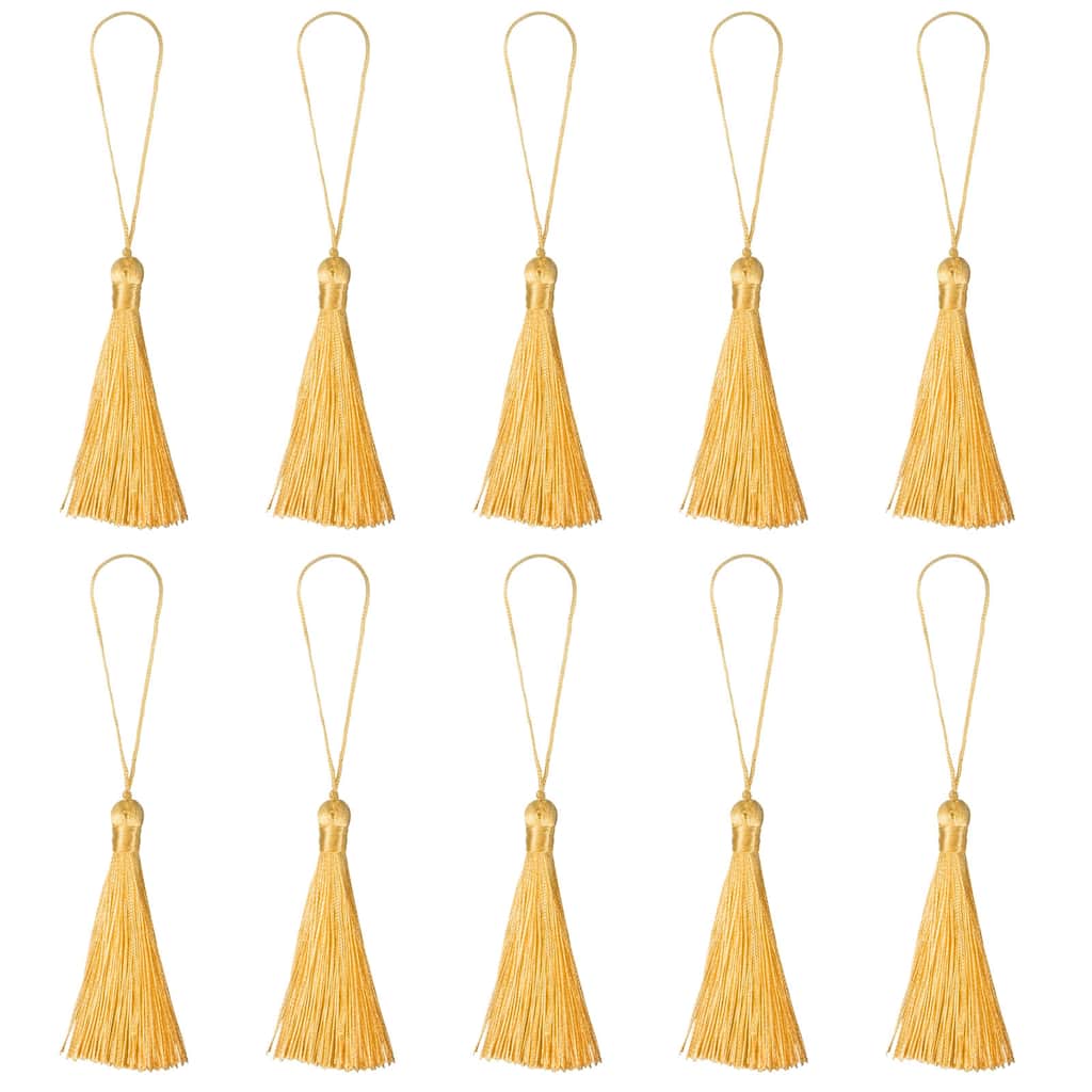 6.5" Silky Bookmark Tassels with Loop for DIY Craft Accessory, 20Pcs - Yellow