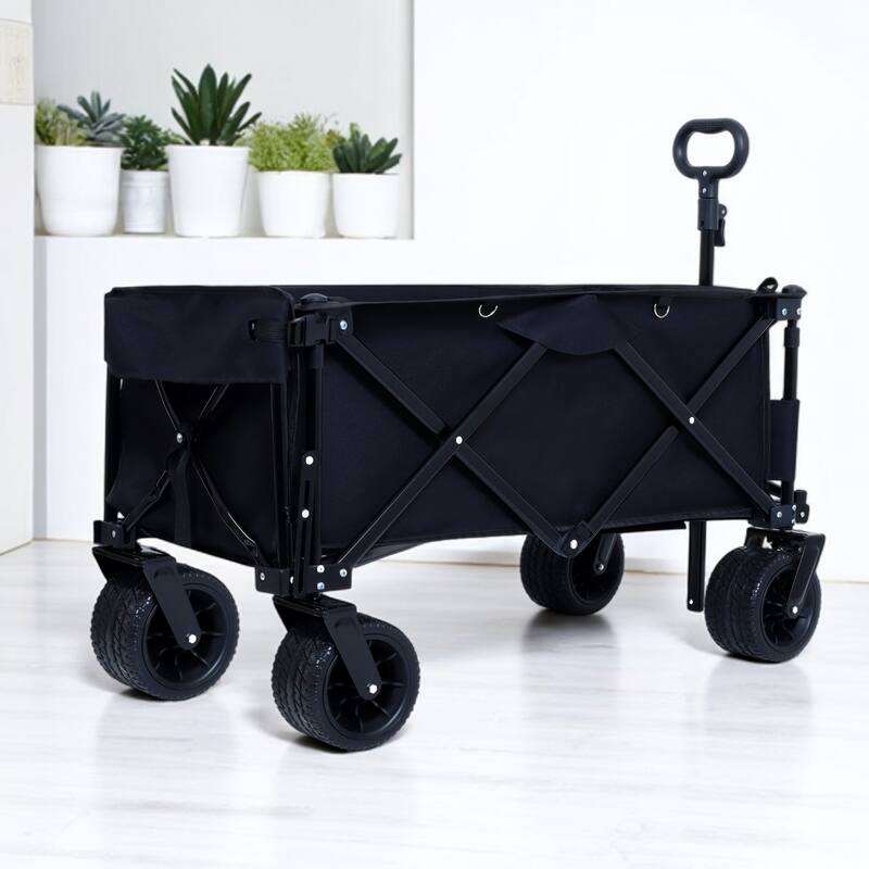 Foldable Handcart with Roof – Expandable Tailgate, 360° Swivel Wheels – Ideal for Beach, Camping, Gardening, and Shopping