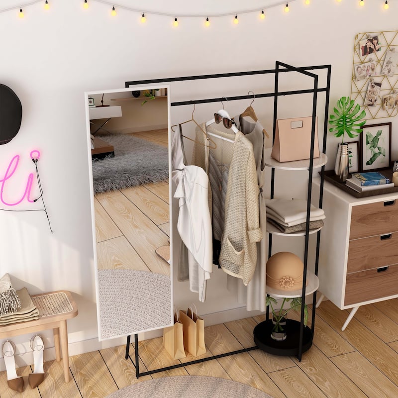 Guetsy Contemporary Black Coat Stand with Mirror by Furniture of