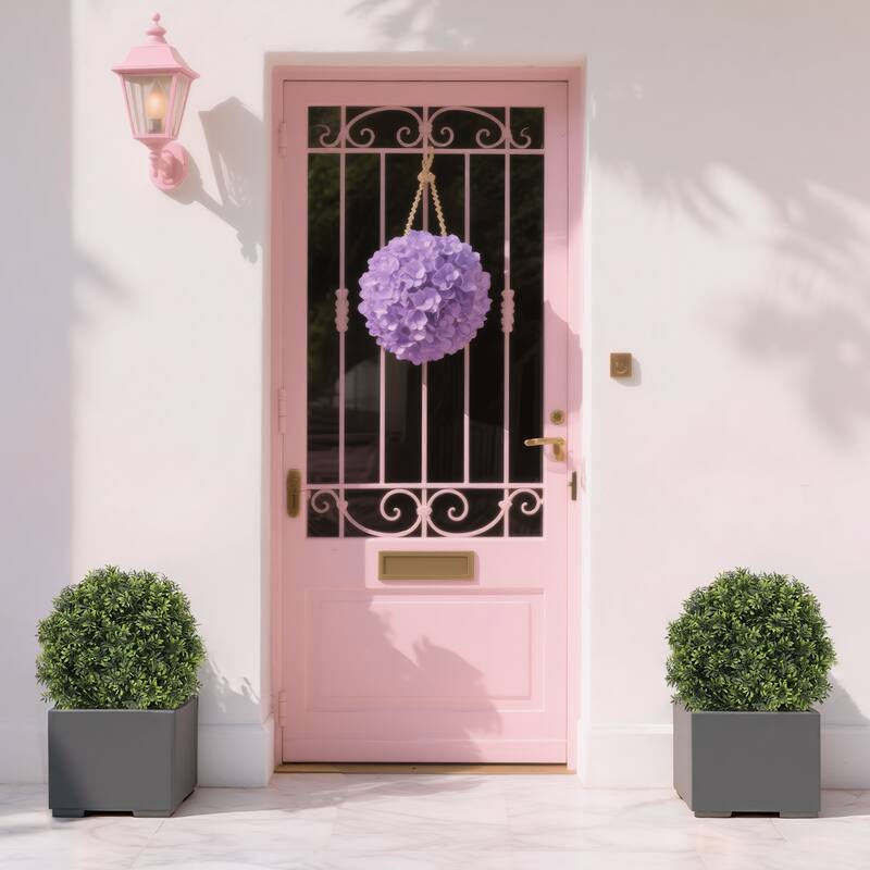55cm Artificial Topiary Boxwood Ball Trees-Faux Evergreen Potted Shrubs for Porch, Patio, or Entryway Decor, 2pcs/set