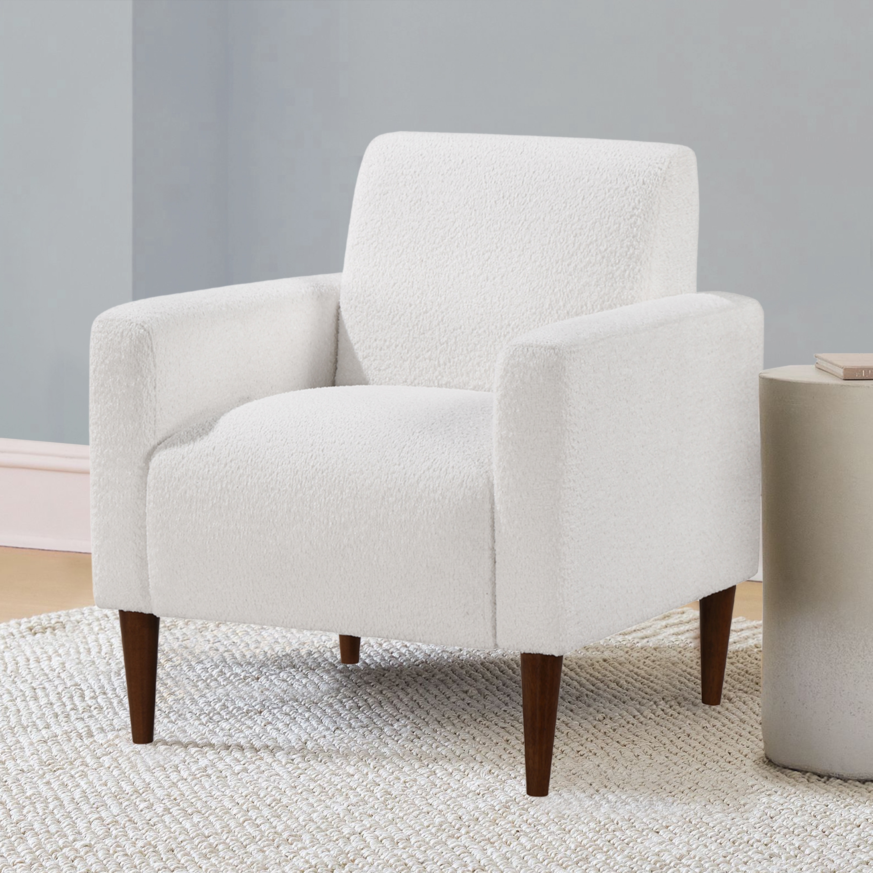 Carrara White Boucle Fabric Modern Arm Chair