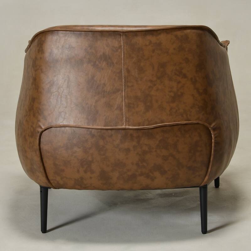 KINWELL 33" Wide Faux Vegan Leather Upholstery Barrel Accent Chair