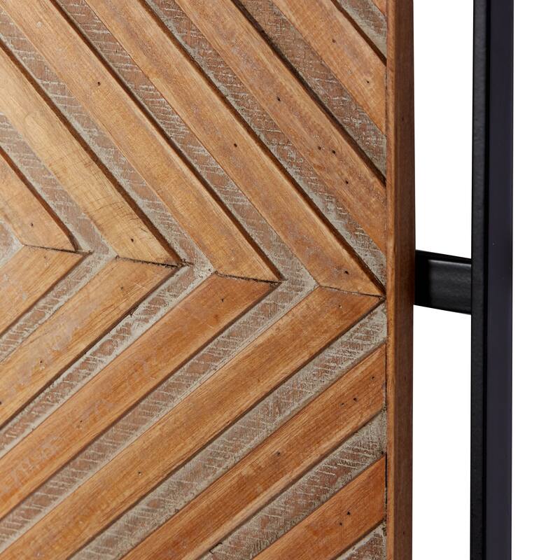 Brown Wooden Handmade Linear Carved Geometric Home Wall Decor with Black Frame (Set of 2)