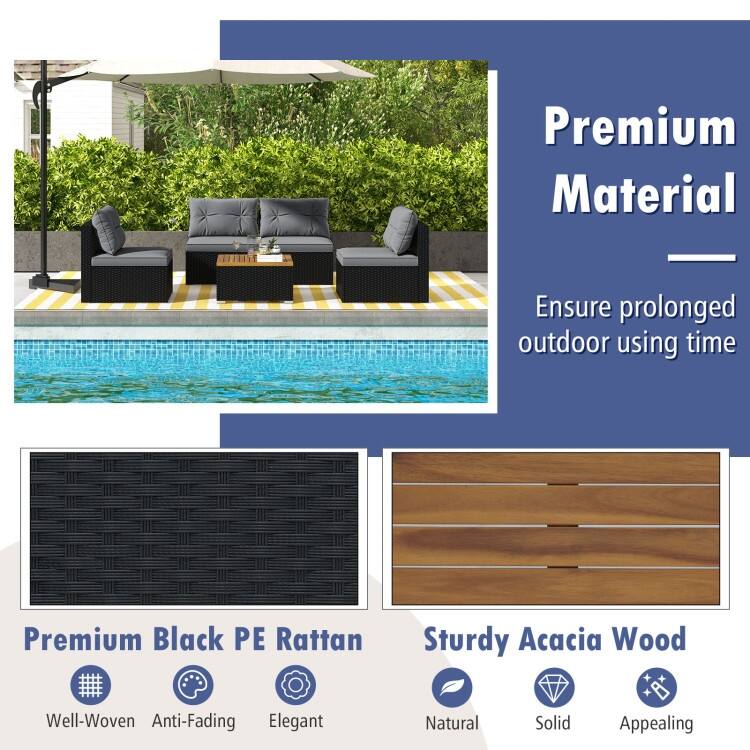 5-Piece Modern Outdoor Furniture Set for Backyard and Poolside - 27" x 25" x 25.5" (L x W x H)