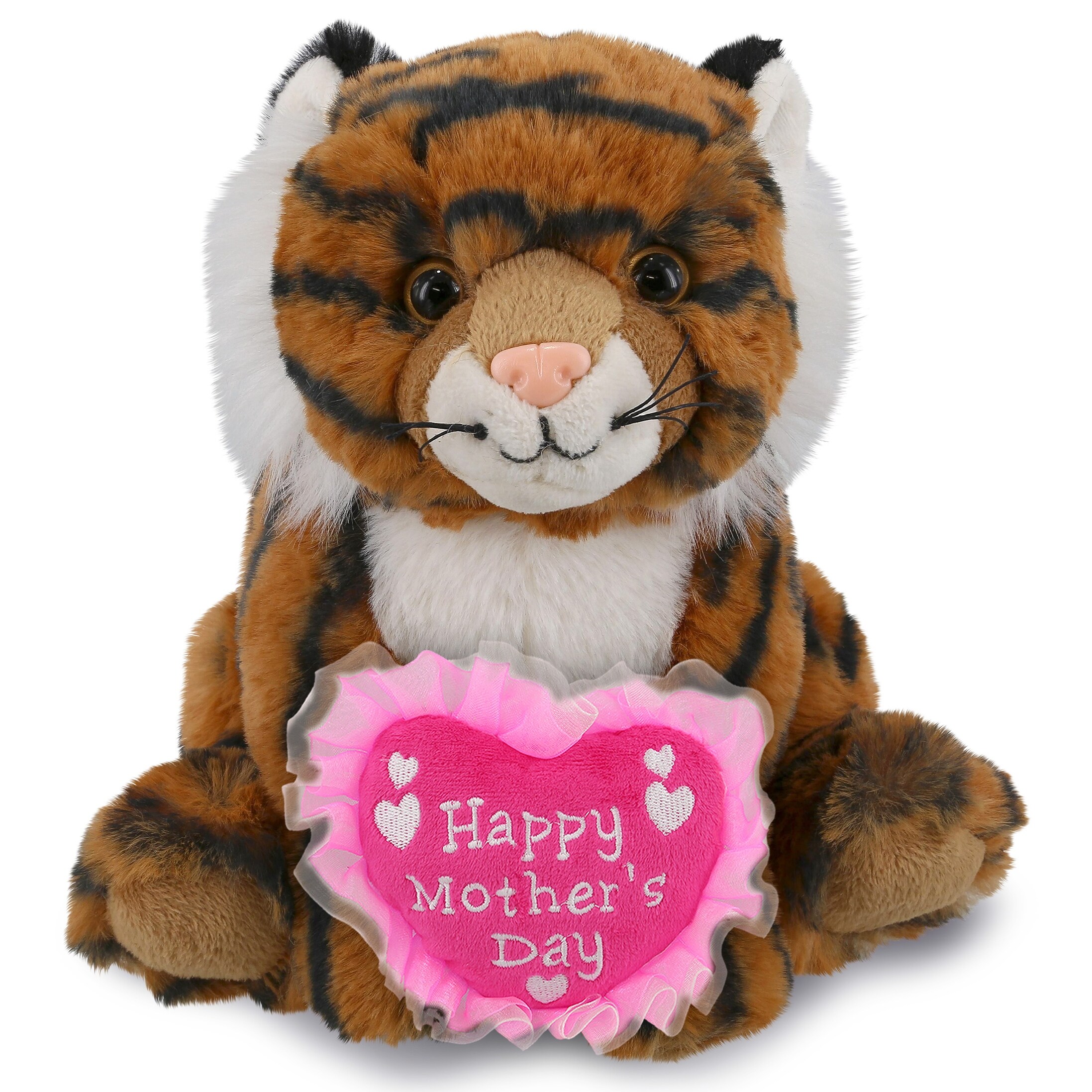 DolliBu Happy Mothers Day Super Soft Plush Squat Tiger with Pink