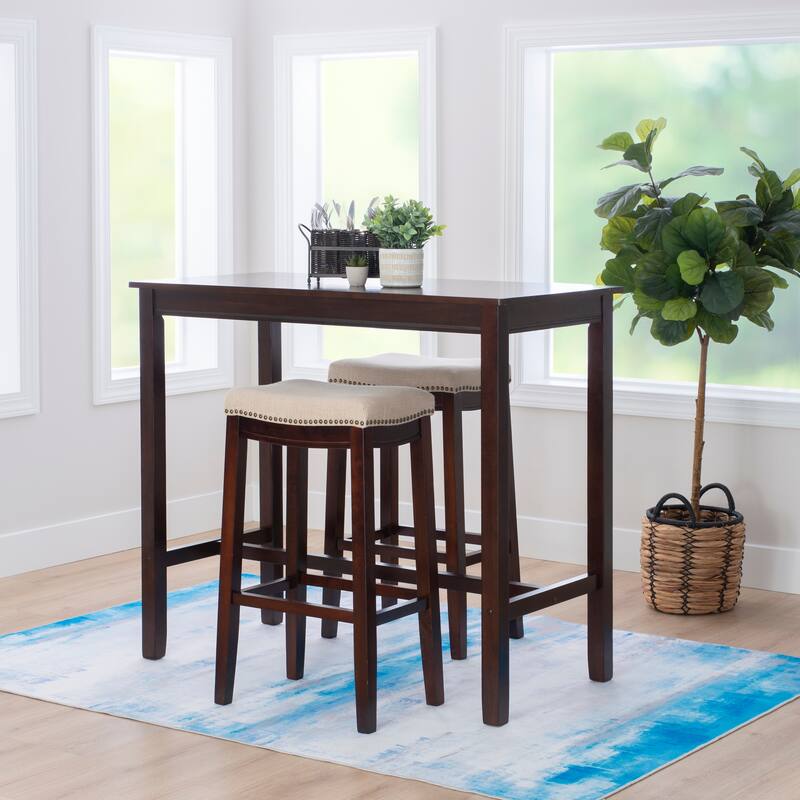 Linon Bridgeport 3-Piece Bar Dining Set - Walnut/Natural Linen