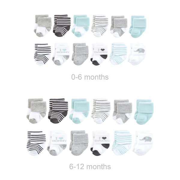 slide 1 of 1, Hudson Baby Unisex Baby Grow with Me Cotton Terry Socks, Mom Dad Gray Mint, 0-6 and 6-12 Months - Mom Dad Gray Mint 0-6 and 6-12 Months - Mom Dad Gray Mint
