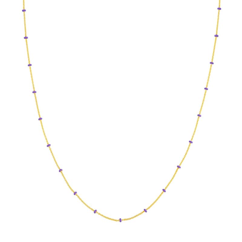 Curata 14k Yellow Gold 18" Lilac Enamel Bead Station Saturn Chain Necklace